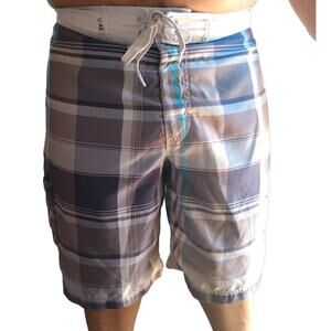 American Eagle AEO Mens Blue Plaid Board Shorts Swim Trunks Size 36